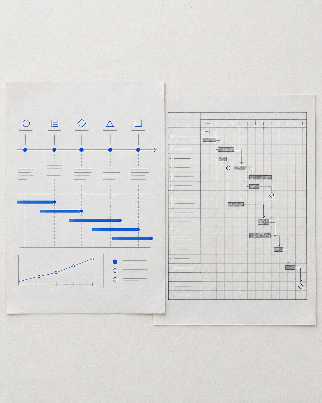 A roadmap and a delivery plan laid out side by side