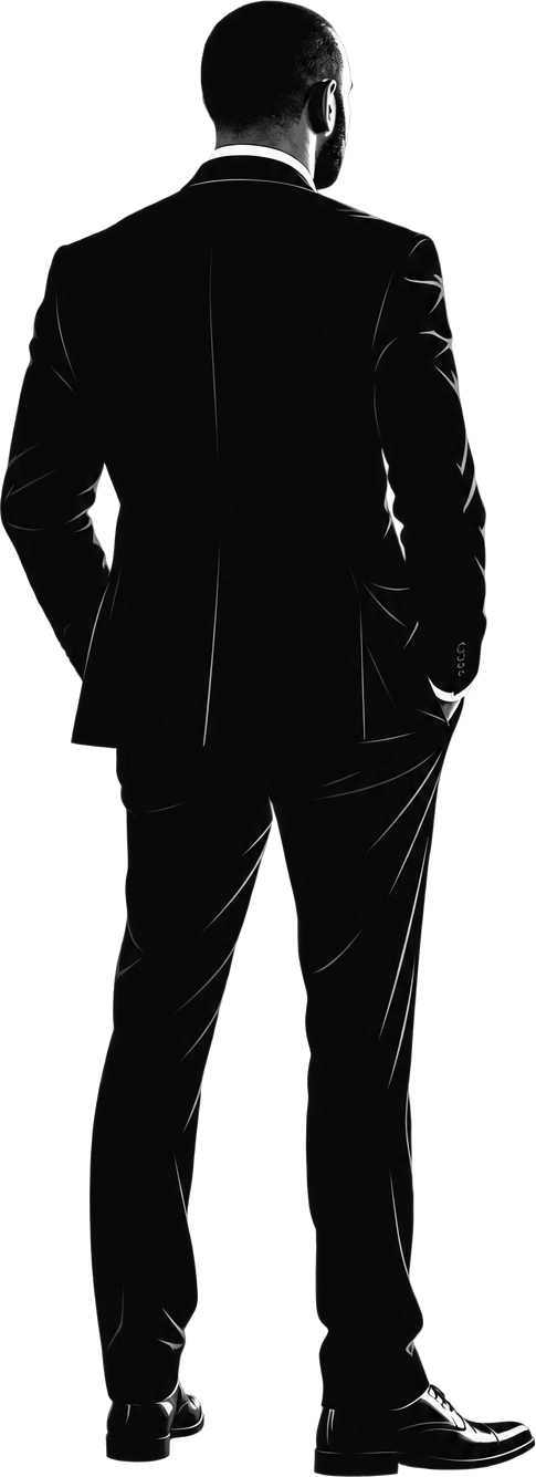 Graphic illustration of a standing figure seen from behind